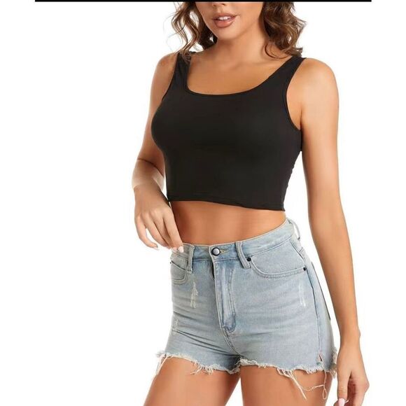 UNBRANDED - L Sz L Sleeveless Black Cropped Tank Top. (runs small). NWOT! - Picture 8 of 12